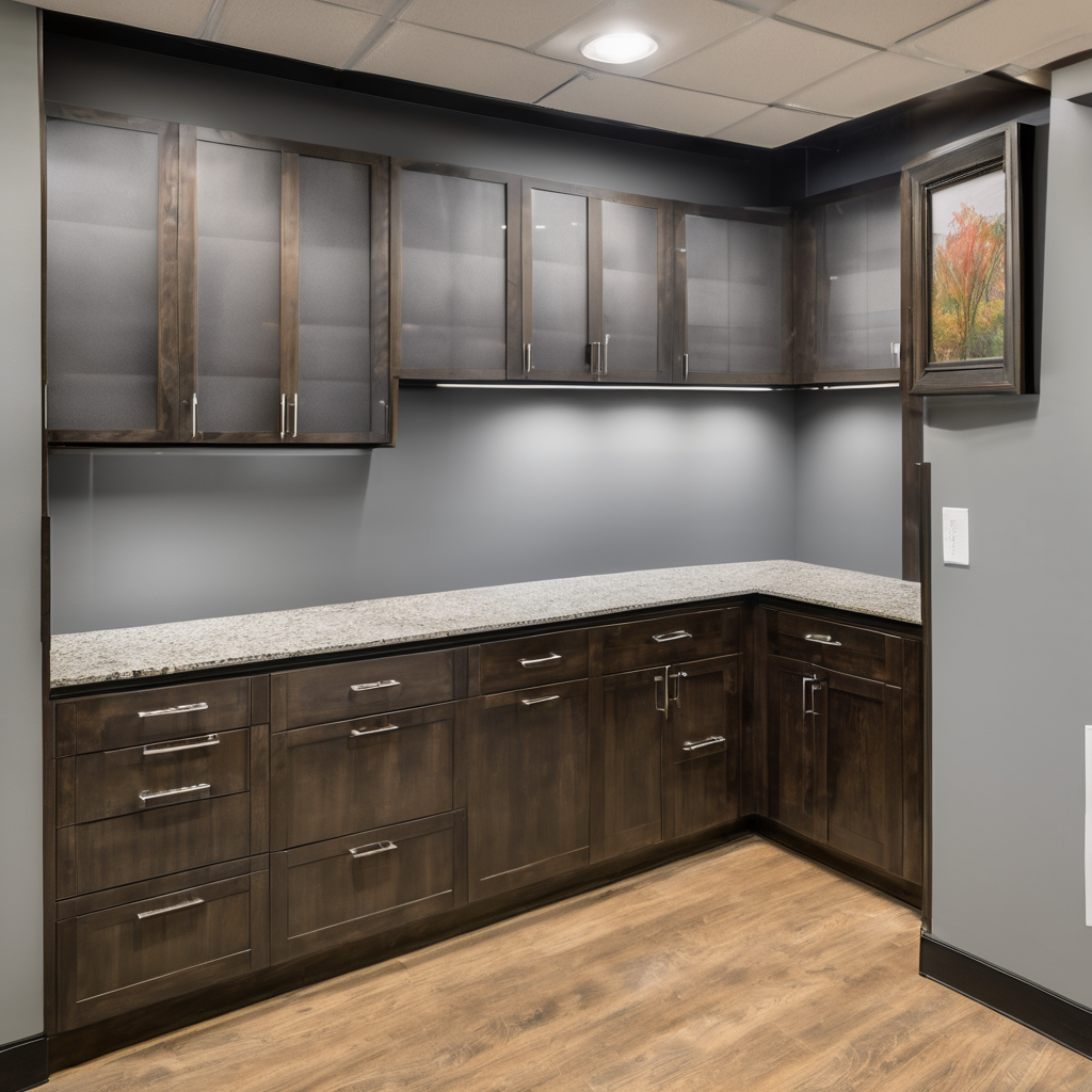 Kitchen cabinet installation business office with portfolio and design materials